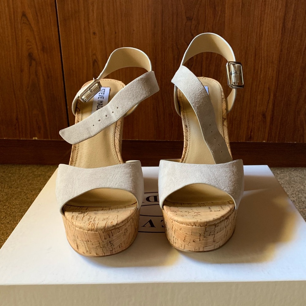Light brown suede wedge heels